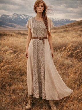 Young Threads Cream and Heathered Soft Maxi Dress